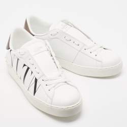 Pre Owned Valentino White Leather VLTN Logo Low Top Sneakers Size 38