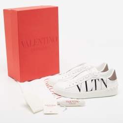 Pre Owned Valentino White Leather VLTN Logo Low Top Sneakers Size 38