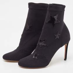 Pre Owned Valentino Black Knit Fabric Star Embellished Sock Boots Size 39