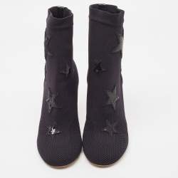 Pre Owned Valentino Black Knit Fabric Star Embellished Sock Boots Size 39