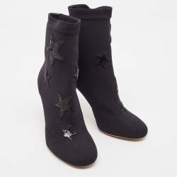 Pre Owned Valentino Black Knit Fabric Star Embellished Sock Boots Size 39