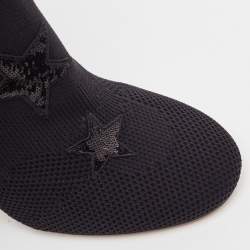 Valentino Black Knit Fabric Star Embellished Sock Boots Size 39
