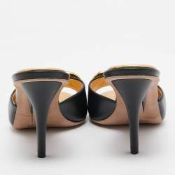 Pre Owned Valentino Black Leather Rockstud  Mules Size 37