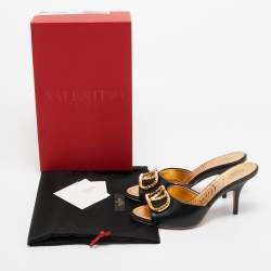 Pre Owned Valentino Black Leather Rockstud  Mules Size 37