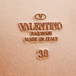 Pre Owned Valentino Beige Canvas Escape VLogo Flat Slides Size 38