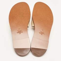 Pre Owned Valentino Beige Canvas Escape VLogo Flat Slides Size 38