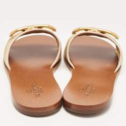 Pre Owned Valentino Beige Canvas Escape VLogo Flat Slides Size 38