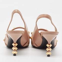 Pre Owned Valentino Beige Leather Rockstud Slingback Pumps Size 38.5