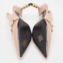 Pre Owned Valentino Beige Leather Rockstud Slingback Pumps Size 38.5