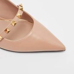Pre Owned Valentino Beige Leather Rockstud Slingback Pumps Size 38.5