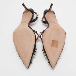 Pre Owned Valentino Black Patent Leather and Mesh Alcove Slingback Pump Size 38