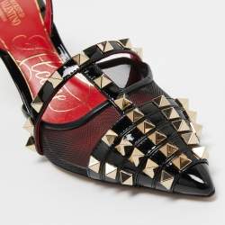 Pre Owned Valentino Black Patent Leather and Mesh Alcove Slingback Pump Size 38