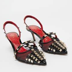 Pre Owned Valentino Black Patent Leather and Mesh Alcove Slingback Pump Size 38