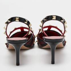 Pre Owned Valentino Black Patent Leather and Mesh Alcove Slingback Pump Size 38