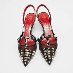 Pre Owned Valentino Black Patent Leather and Mesh Alcove Slingback Pump Size 38