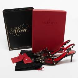 Pre Owned Valentino Black Patent Leather and Mesh Alcove Slingback Pump Size 38