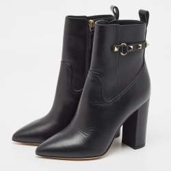 Pre Owned Valentino Black Leather Rockstud Ankle Booties Size 36.5