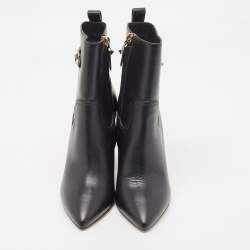 Pre Owned Valentino Black Leather Rockstud Ankle Booties Size 36.5
