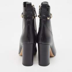 Pre Owned Valentino Black Leather Rockstud Ankle Booties Size 36.5