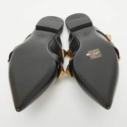 Pre Owned Valentino Black Leather Roman Stud Flat Mules Size 37