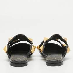 Pre Owned Valentino Black Leather Roman Stud Flat Mules Size 37