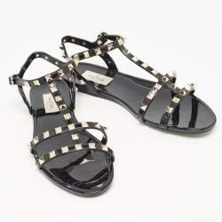 Pre Owned Valentino Black Rubber Rockstud Flat Sandals Size 39