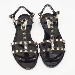 Pre Owned Valentino Black Rubber Rockstud Flat Sandals Size 39