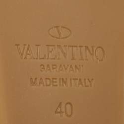 Pre Owned Valentino Cream Leather Rockstud Espadrille Wedge Ankle Wrap Pumps Size 40