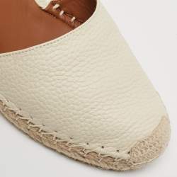 Pre Owned Valentino Cream Leather Rockstud Espadrille Wedge Ankle Wrap Pumps Size 40