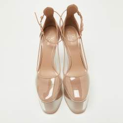Pre Owned Valentino Transparent/Pink Pvc and Patent Leather Tan-Go Platform Ankle Strap Pumps Size 38