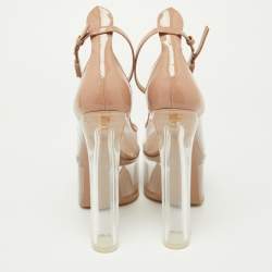 Pre Owned Valentino Transparent/Pink Pvc and Patent Leather Tan-Go Platform Ankle Strap Pumps Size 38