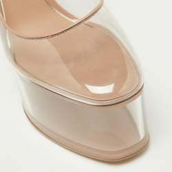 Pre Owned Valentino Transparent/Pink Pvc and Patent Leather Tan-Go Platform Ankle Strap Pumps Size 38
