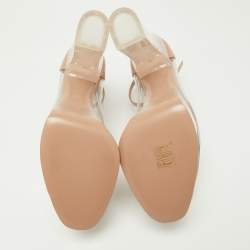 Pre Owned Valentino Transparent/Pink Pvc and Patent Leather Tan-Go Platform Ankle Strap Pumps Size 38