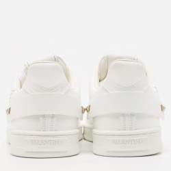 Pre Owned Valentino White Leather Rockstud Low Top Sneakers Size 39.5