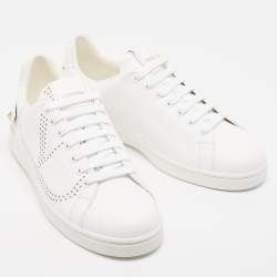 Pre Owned Valentino White Leather Rockstud Low Top Sneakers Size 39.5