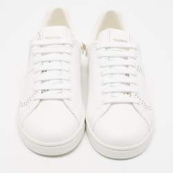 Pre Owned Valentino White Leather Rockstud Low Top Sneakers Size 39.5