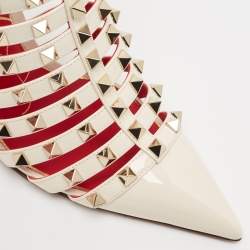 مملوكة مسبقًا Valentino Cream Patent Leather Caged Ankle Boots Size 38.5