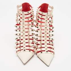 مملوكة مسبقًا Valentino Cream Patent Leather Caged Ankle Boots Size 38.5