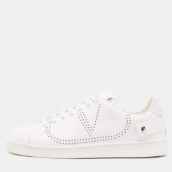 Pre Owned Valentino White Leather Backnet Rockstud Low Top Sneakers Size 39.5