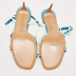 Pre Owned Valentino Blue Suede Rockstud Ankle Wrap Sandals Size 40