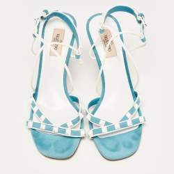 Valentino Blue Suede Rockstud Ankle Wrap Sandals Size 40