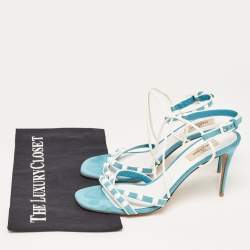 Pre Owned Valentino Blue Suede Rockstud Ankle Wrap Sandals Size 40