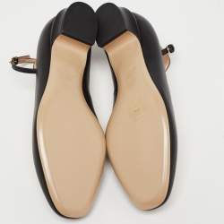 Pre Owned Valentino Black Leather Tango Ankle Strap Ballet Flats Size 38