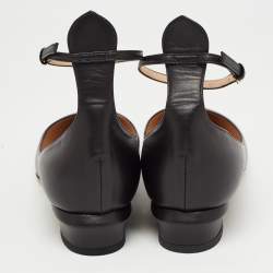 Pre Owned Valentino Black Leather Tango Ankle Strap Ballet Flats Size 38