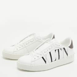 Pre Owned Valentino White Leather VLTN Open Sneakers Size 38
