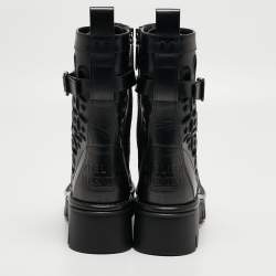 Pre Owned Valentino Black Leather Atelier Combat Boots Size 38.5