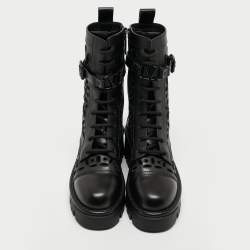 Pre Owned Valentino Black Leather Atelier Combat Boots Size 38.5