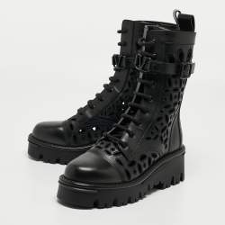 Pre Owned Valentino Black Leather Atelier Combat Boots Size 38.5