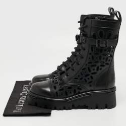 Pre Owned Valentino Black Leather Atelier Combat Boots Size 38.5