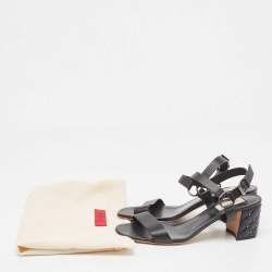 Pre Owned Valentino Black Leather Rockstud Ankle Strap Sandals Size 38.5